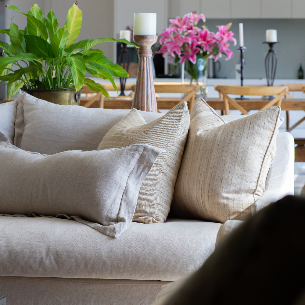 Linen Flange Natural Long Lumbar Cushion 35 x 90cm