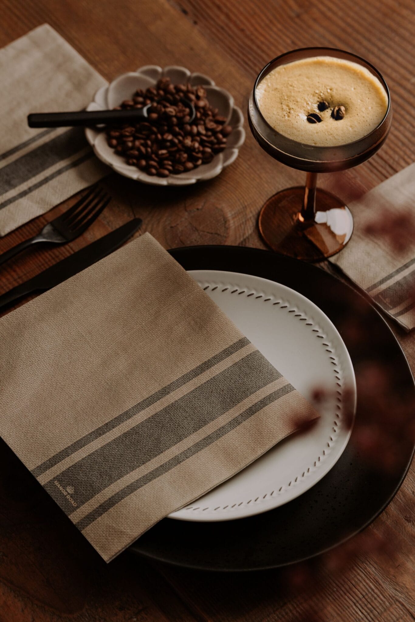 Coffee Stripe Linen Napkins – Cocktail