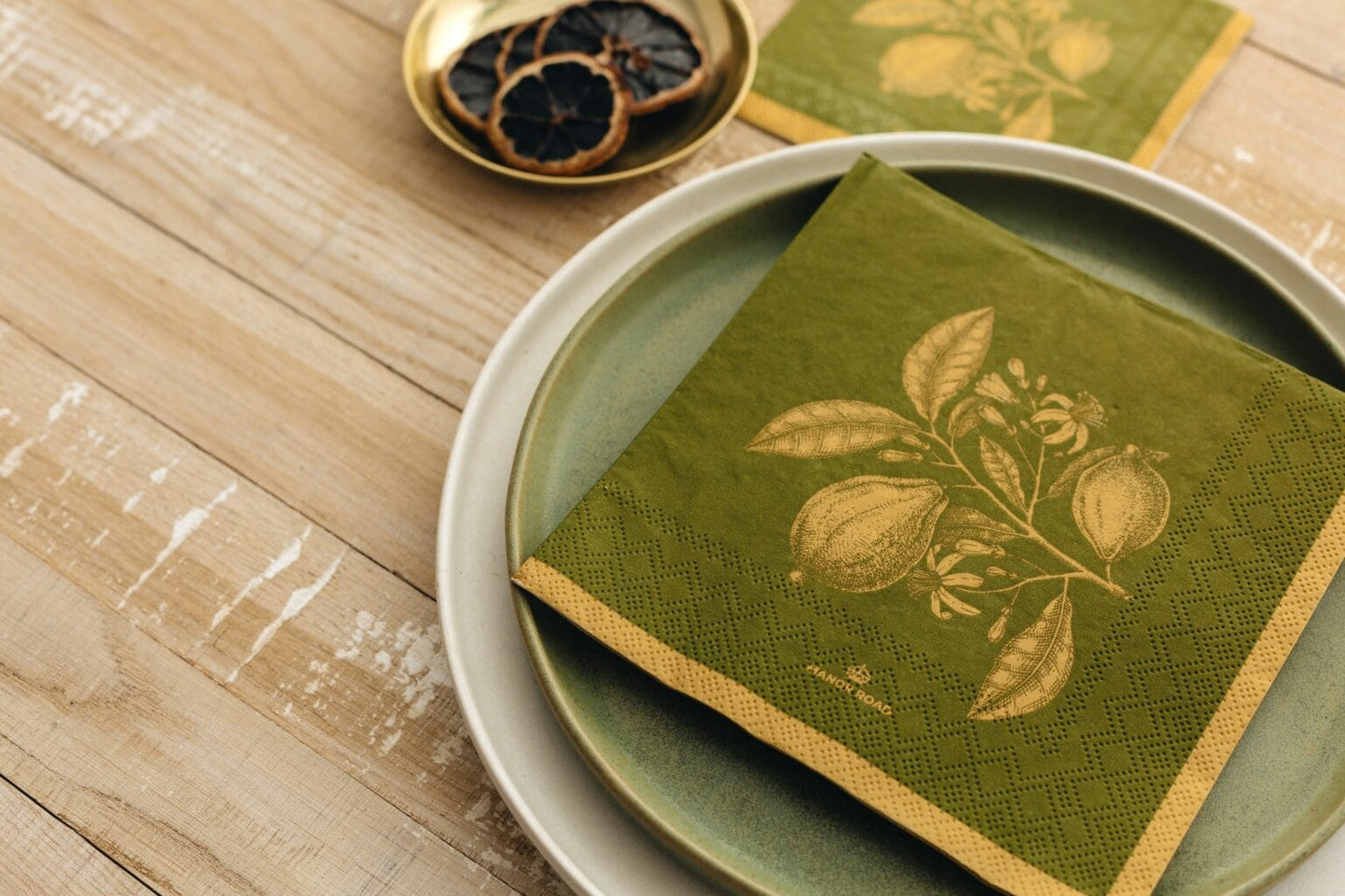 Lemon Green/Gold Napkins - Cocktail