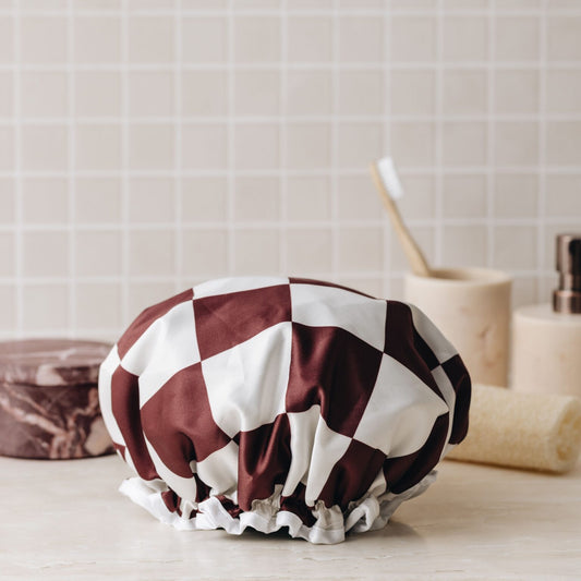 Shower Cap – Bordeaux Checker
