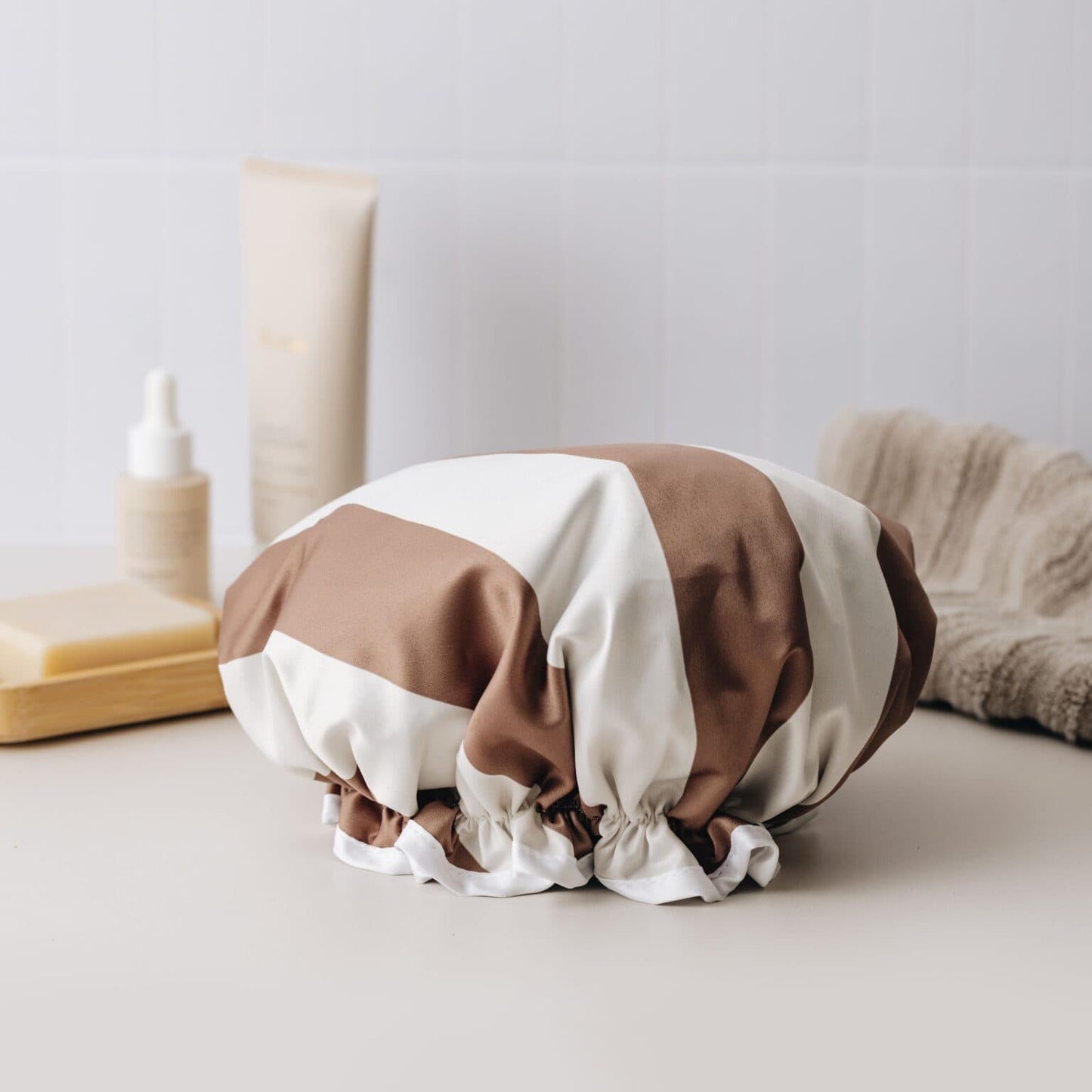 Shower Cap – Tan Stripe